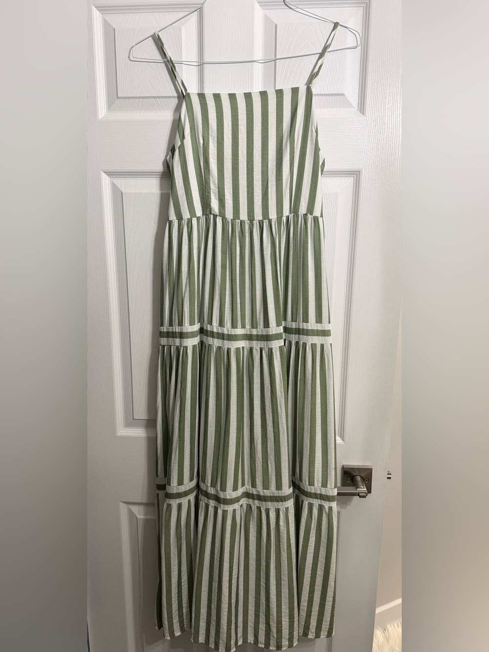 Olive Green and White Striped Maxi Sundress - Picture 2 of 5